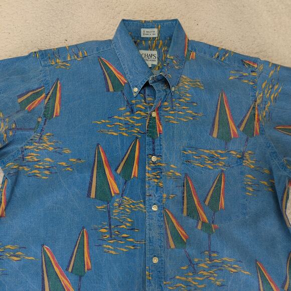 Vintage Chaps Ralph Lauren '80s '90s Short Sleeve Button-down Shirt Men's Large - Picture 3 of 9